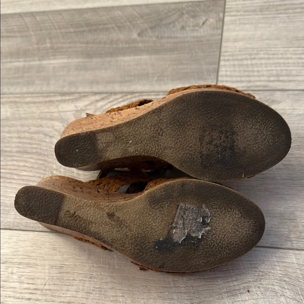 Mudd Brown Woven Sandals with Slingback Design & Cork Heel - Picture 4 of 5